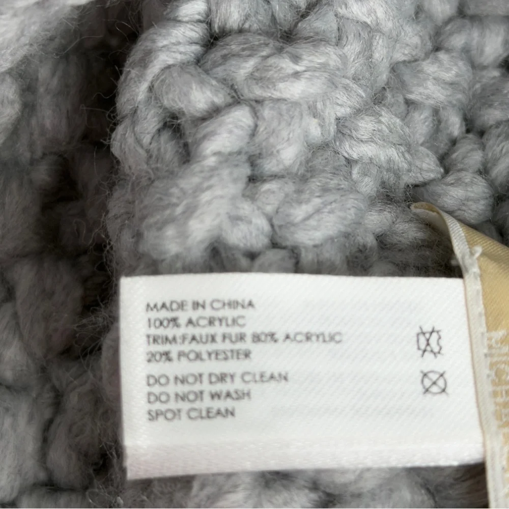 MICHAEL Michael Kors Gray Knit Hat with Tan Faux Fur Pom